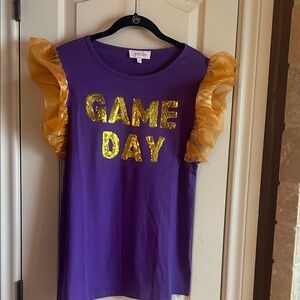 Purple and Gold Ruffle Sleeve Game Day Tee